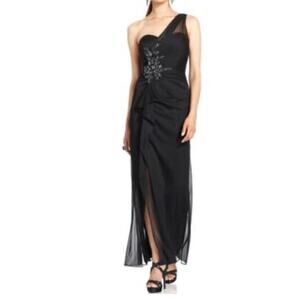 Xscape Joanna Chen vintage Black formal maxi one shoulder embellished beaded 4